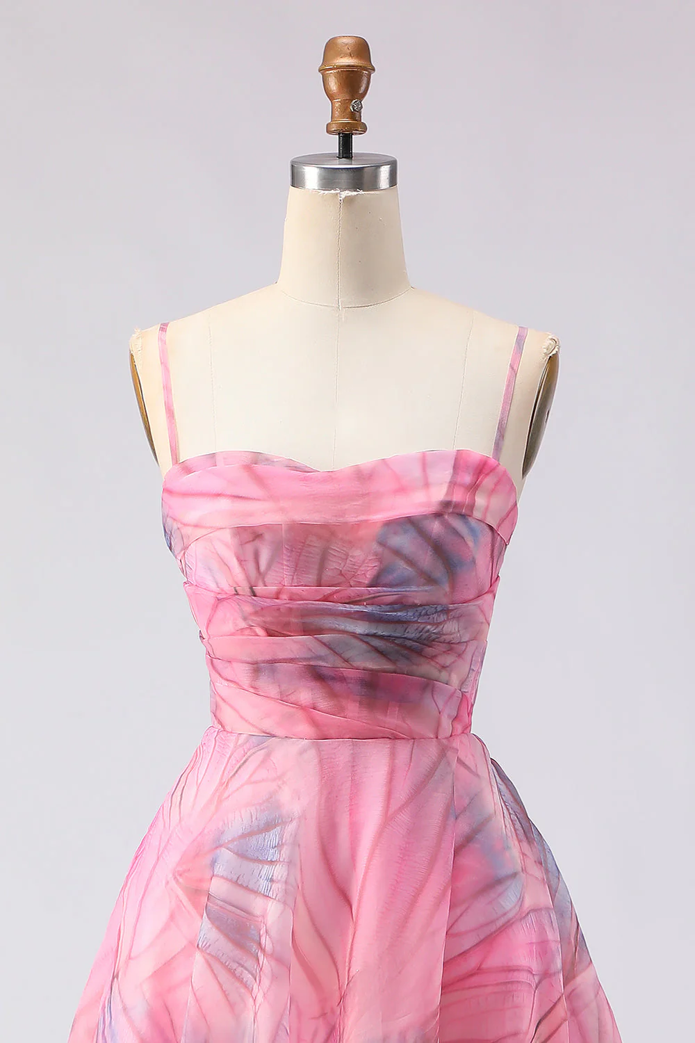 Pink A-Line Print Tulle Floral Corset Long Prom Dress with Slit - Image 4