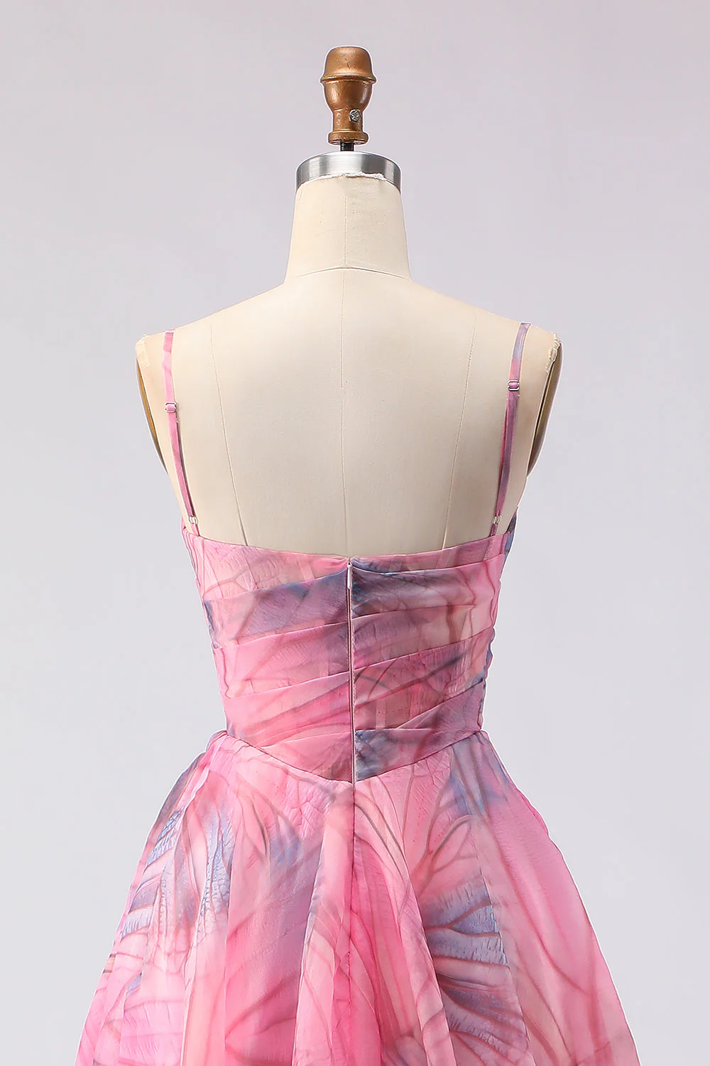 Pink A-Line Print Tulle Floral Corset Long Prom Dress with Slit - Image 5