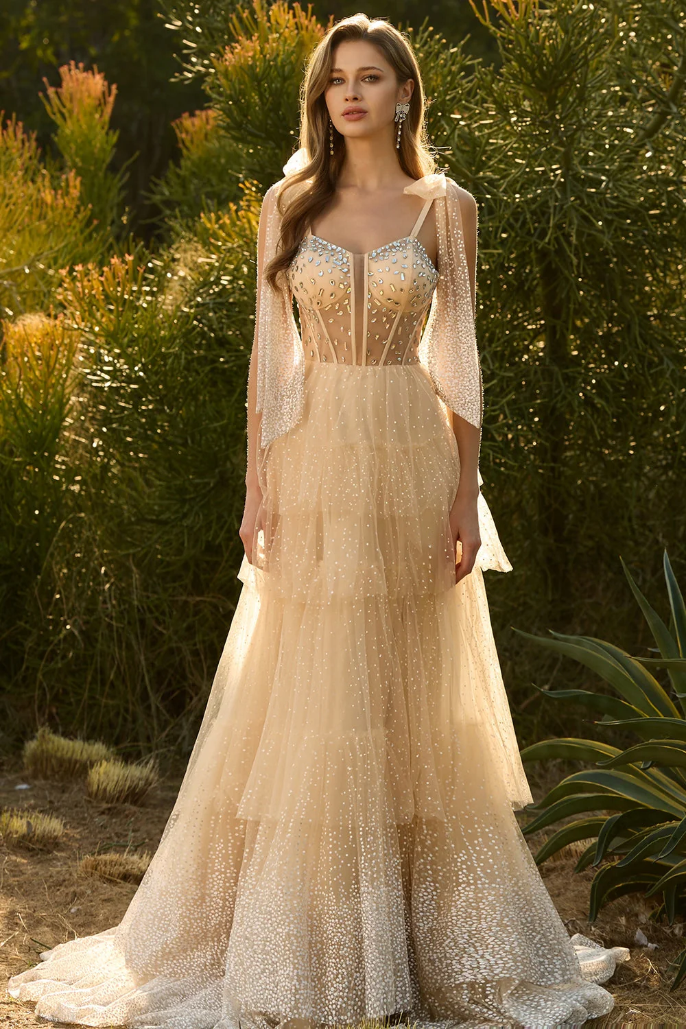 Pink A Line Ruffled Corset Beaded Long Prom Dress with Lace Up Back - Image 8