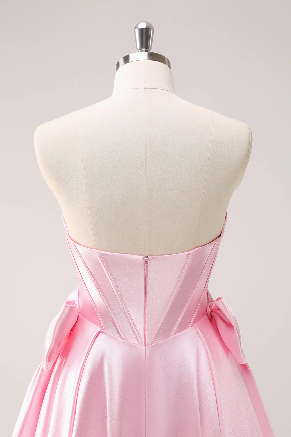 Pink A Line Strapless Corset Beaded Graduation Dress with Bows - Image 5