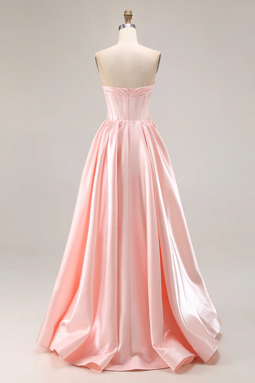 Pink A Line Sweetheart Satin Corset Long Prom Dress with Beading - Image 2