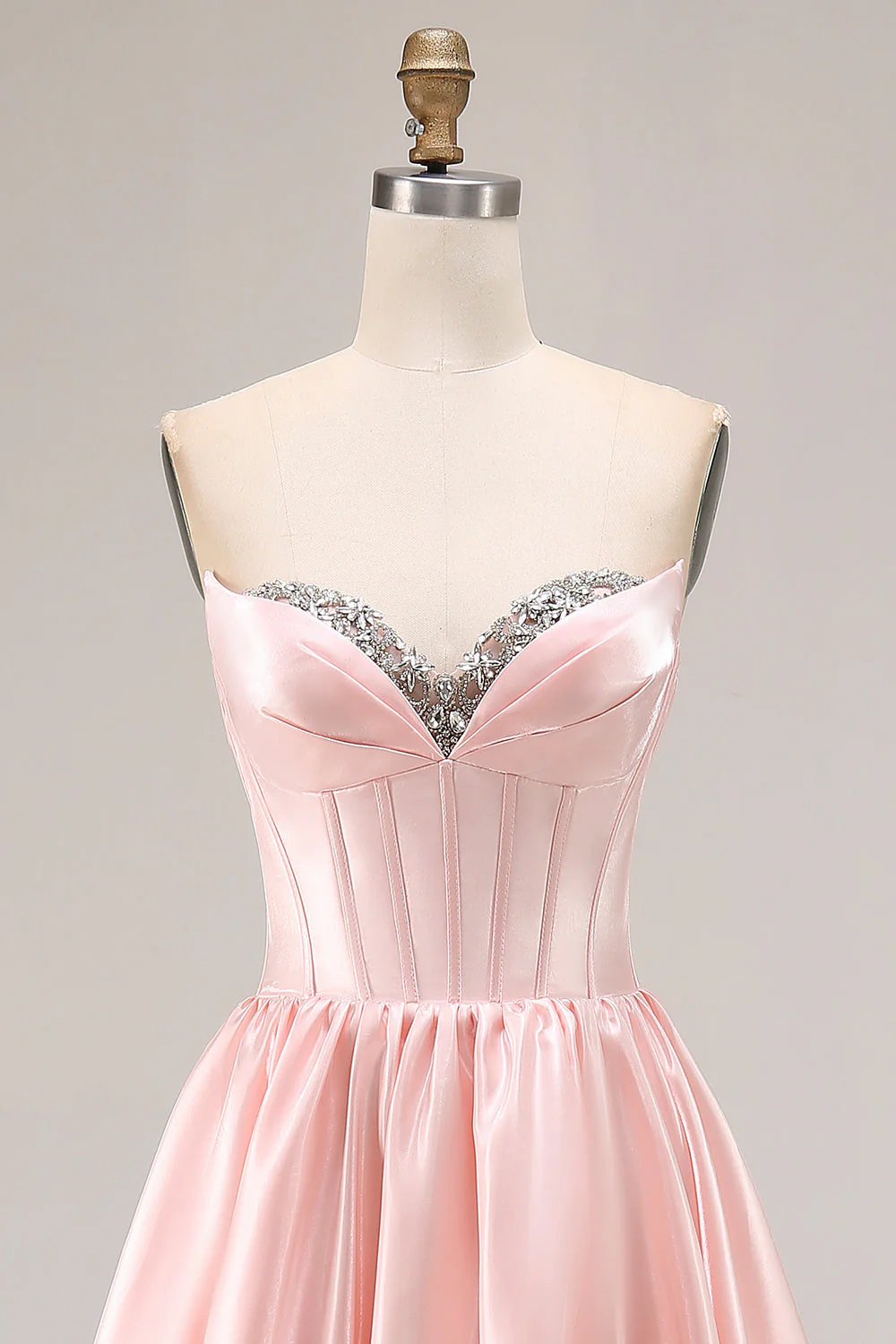 Pink A Line Sweetheart Satin Corset Long Prom Dress with Beading - Image 4
