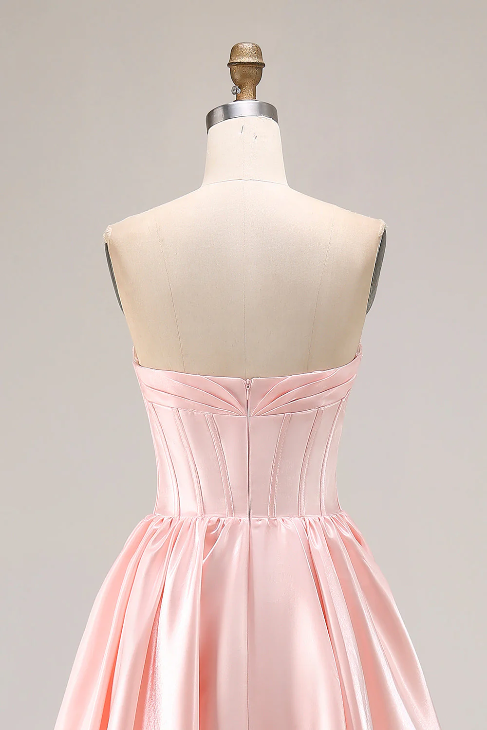 Pink A Line Sweetheart Satin Corset Long Prom Dress with Beading - Image 5