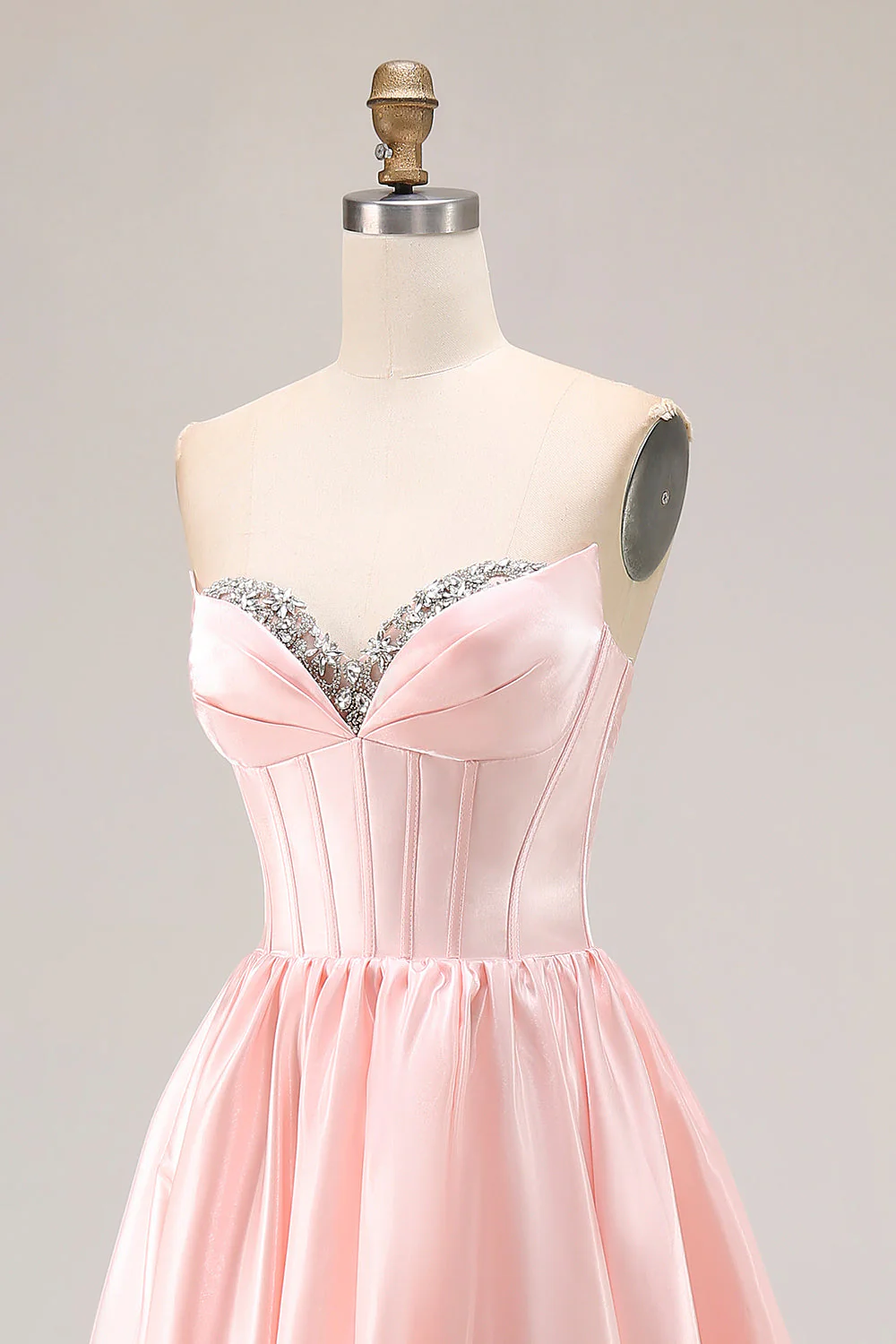 Pink A Line Sweetheart Satin Corset Long Prom Dress with Beading - Image 6