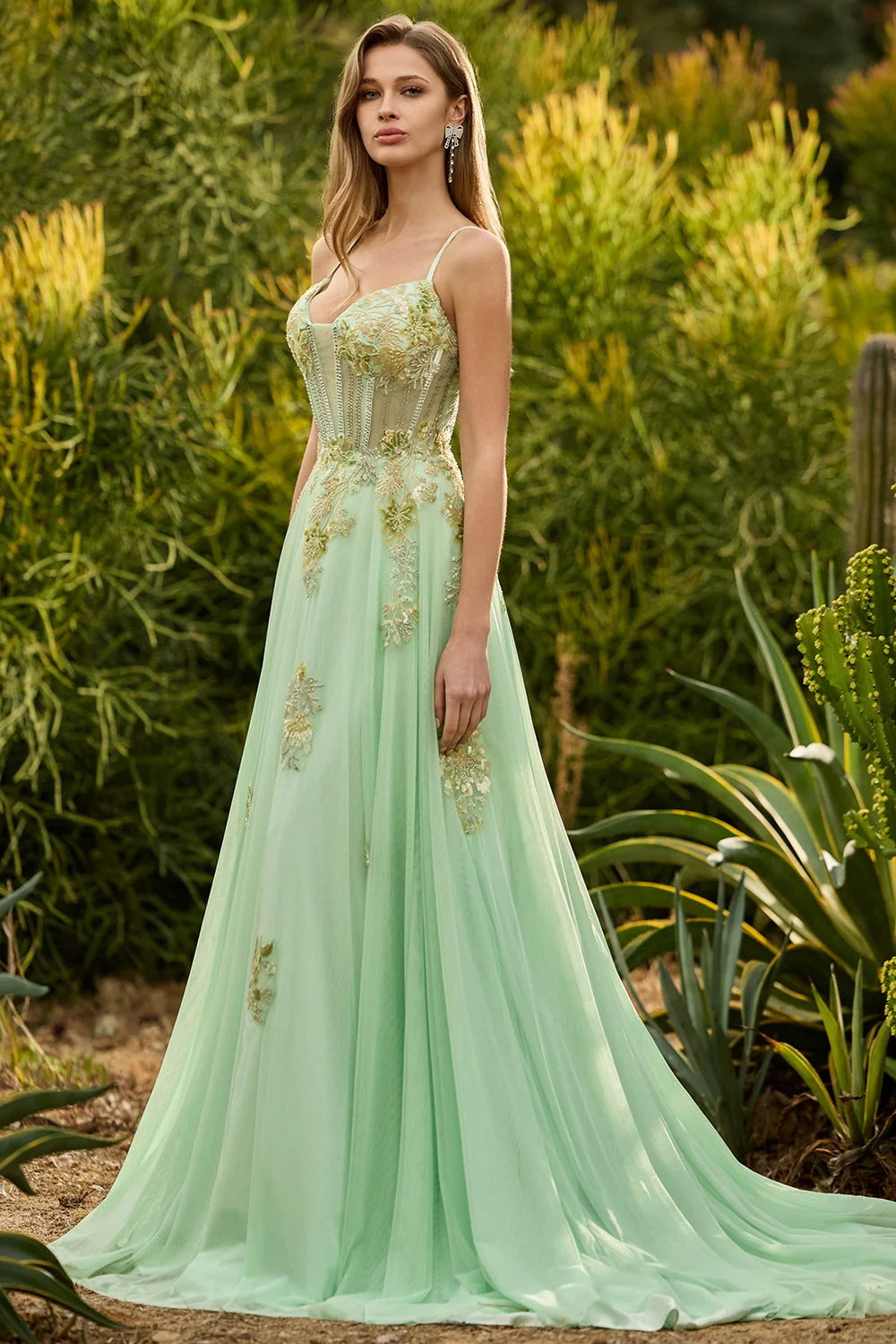Pink A Line Corset Beaded Sequin Long Prom Dress with Lace Up Back - Image 10