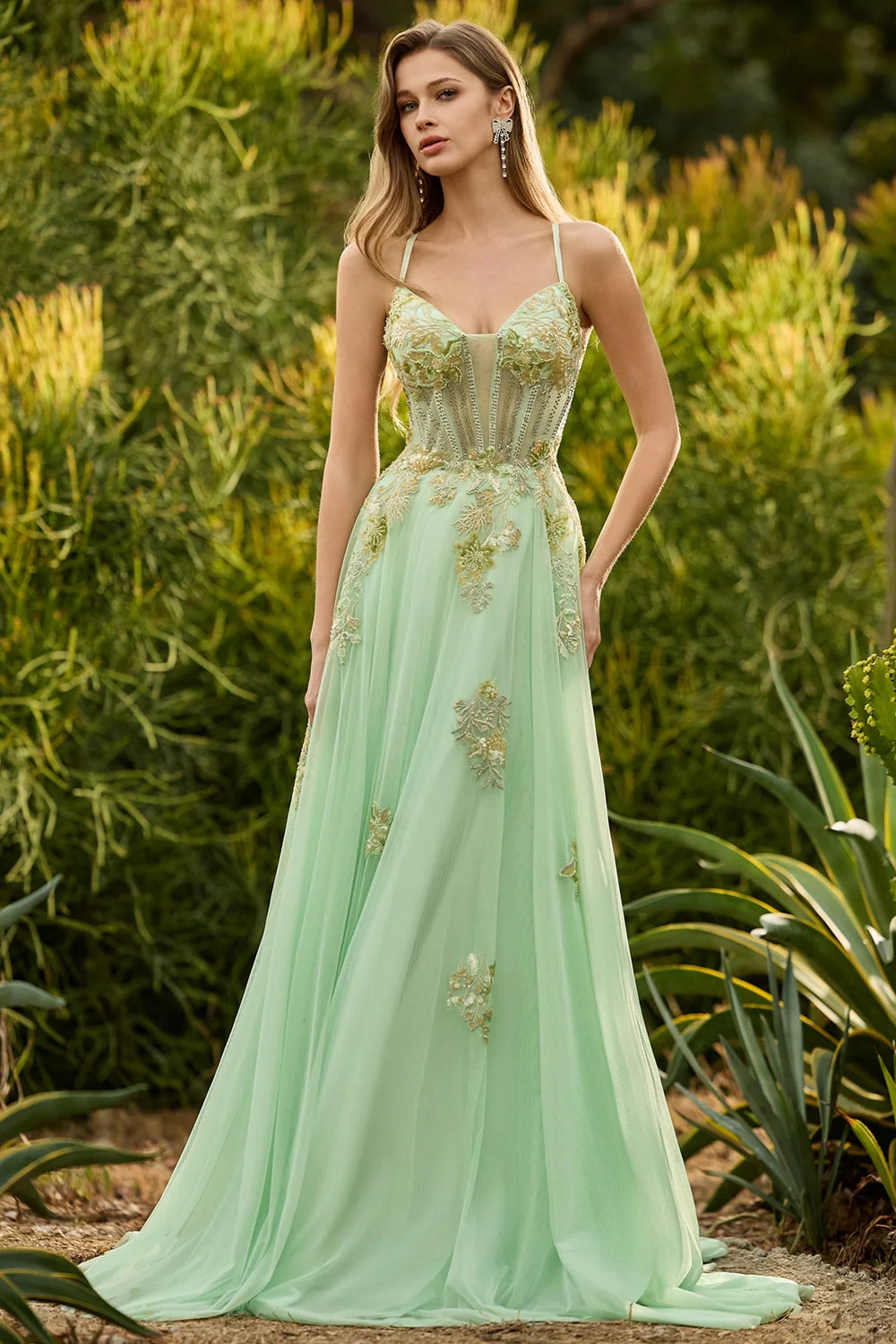 Pink A Line Corset Beaded Sequin Long Prom Dress with Lace Up Back - Image 11