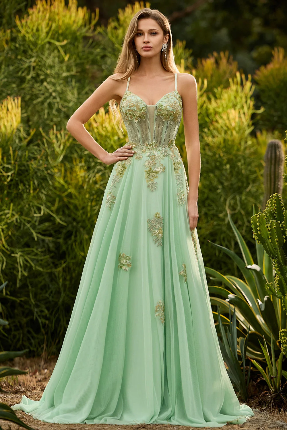 Pink A Line Corset Beaded Sequin Long Prom Dress with Lace Up Back - Image 6