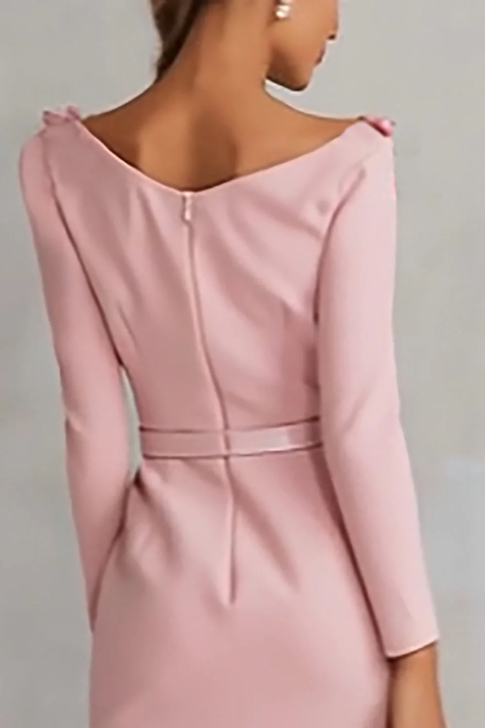 Pink Boat Neck Sheath Appliques Midi Work Dress - Image 4