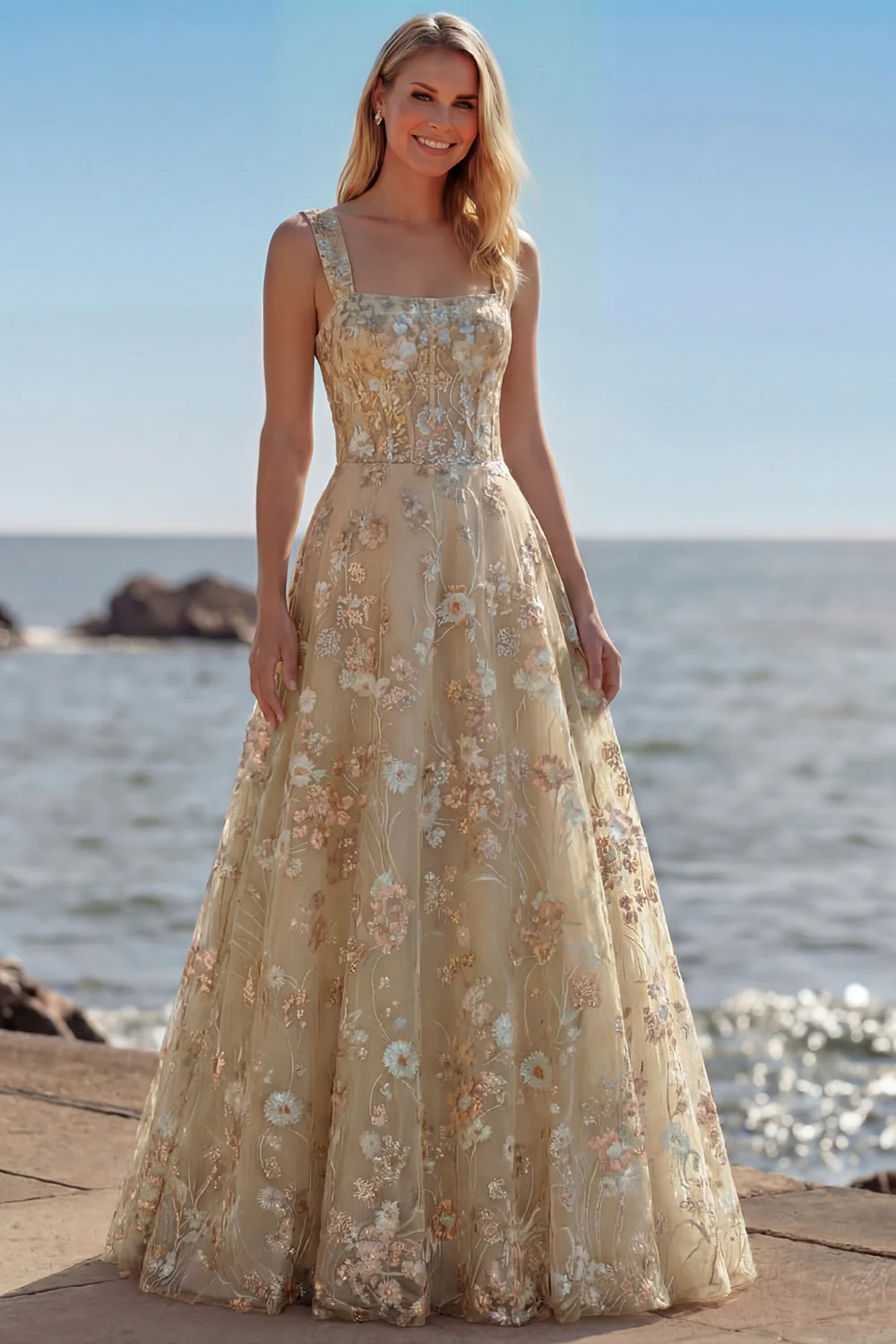 Pink Corset Sequin A Line Floral Long Prom Dress with Embroidery - Image 9
