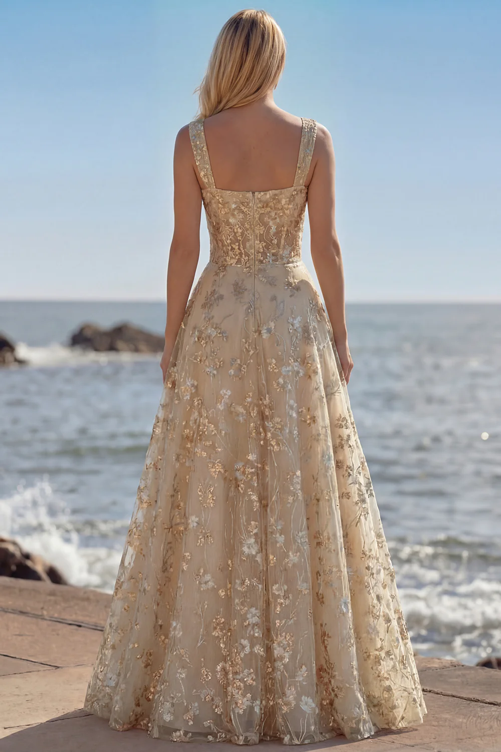 Pink Corset Sequin A Line Floral Long Prom Dress with Embroidery - Image 10