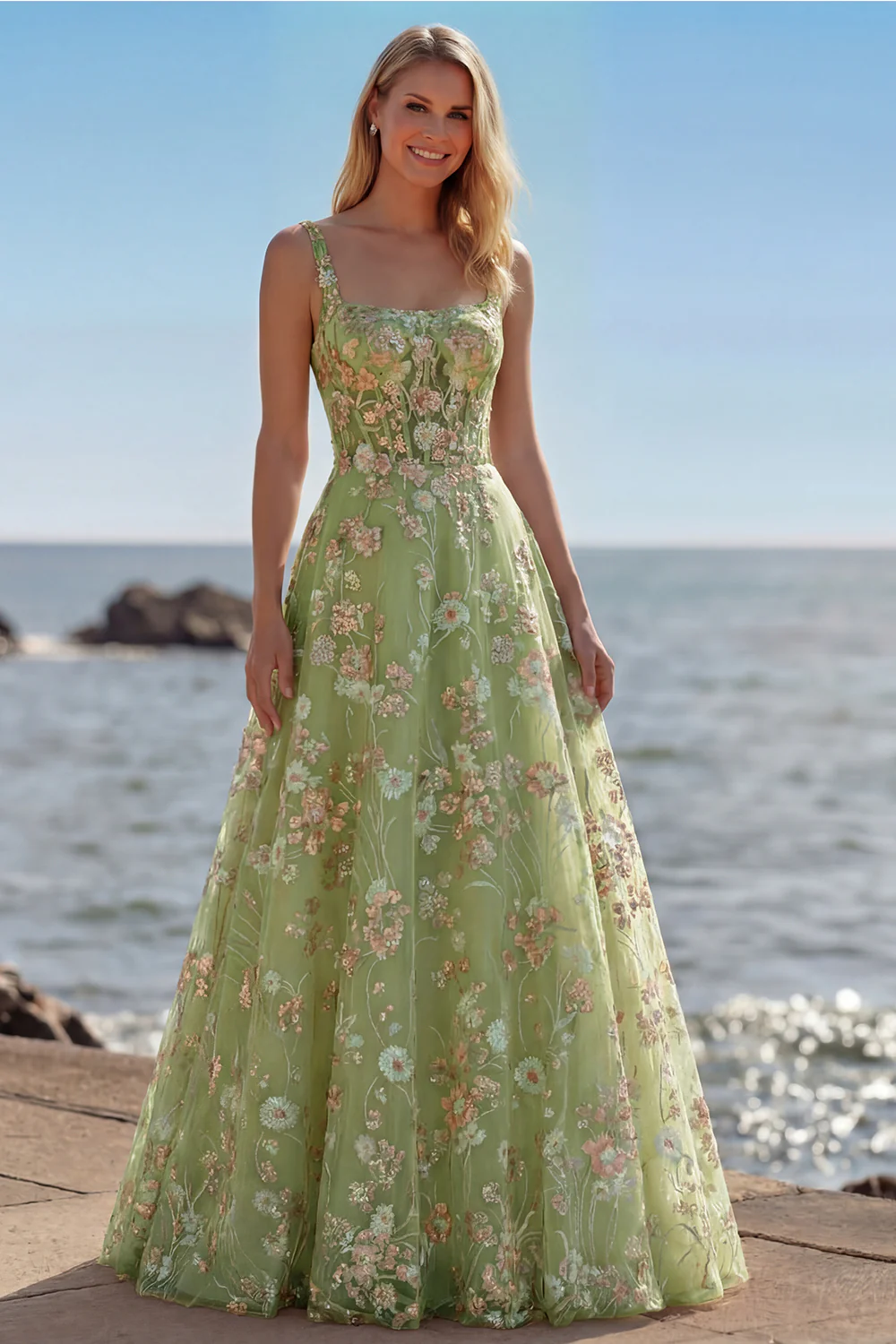 Pink Corset Sequin A Line Floral Long Prom Dress with Embroidery - Image 7