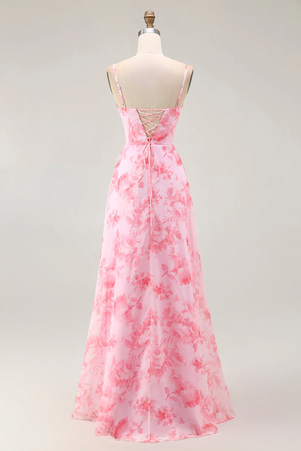 Pink Floral Cowl Neck A Line Maxi Dress with Slit - Image 2