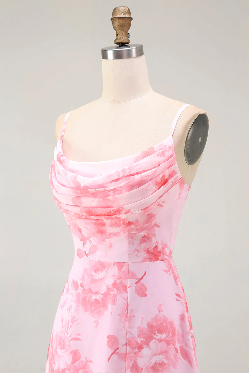 Pink Floral Cowl Neck A Line Maxi Dress with Slit - Image 6