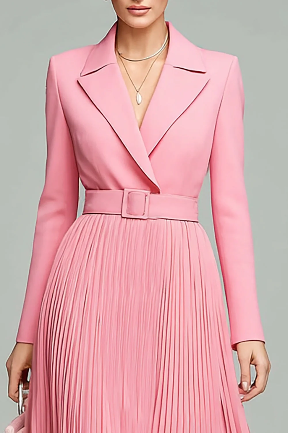 Pink Long Sleeves Pleated Blazer Dress - Image 2