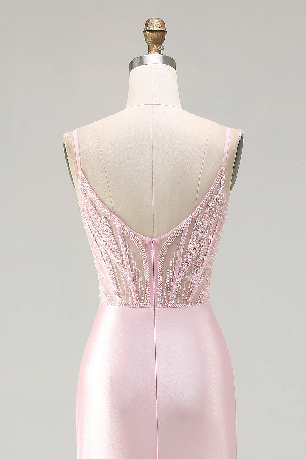 Pink Mermaid Beaded Corset Ruched Long Prom Dress with Slit - Image 5