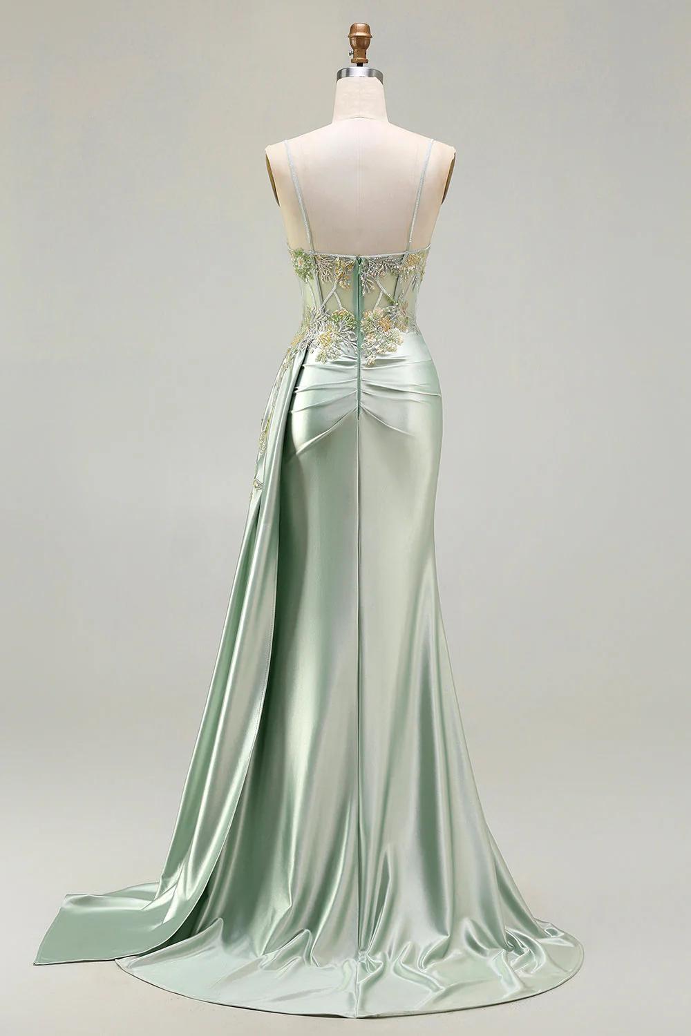 Pink Mermaid Beaded Corset Satin Long Prom Dress with Side Drape - Image 18
