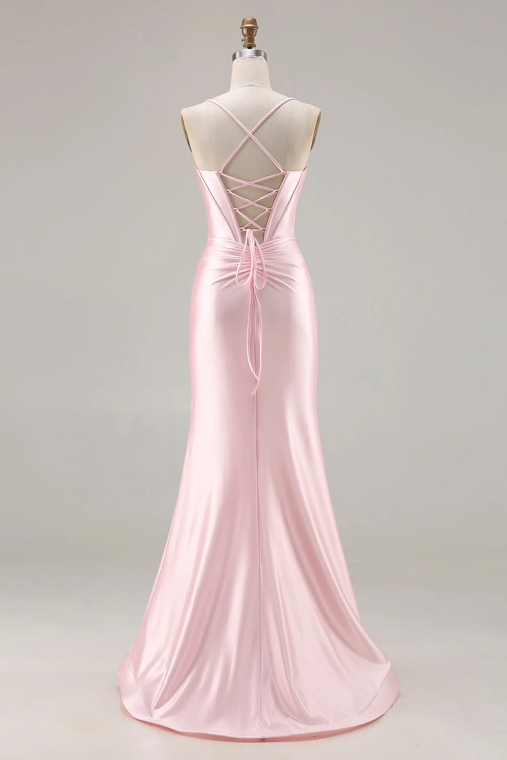 Pink Mermaid Corset Lace Up Back Long Prom Dress with Slit - Image 2