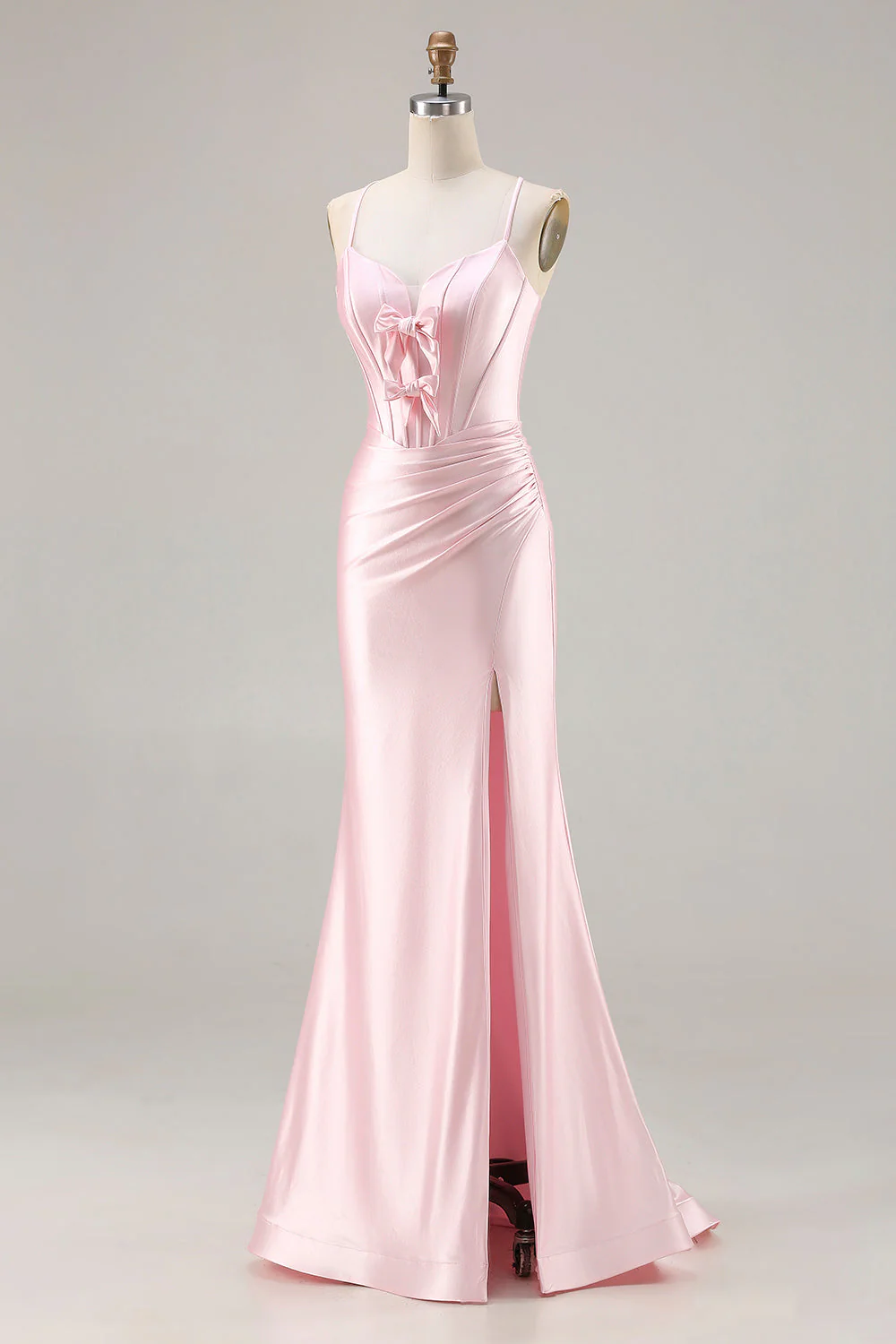Pink Mermaid Corset Lace Up Back Long Prom Dress with Slit - Image 3