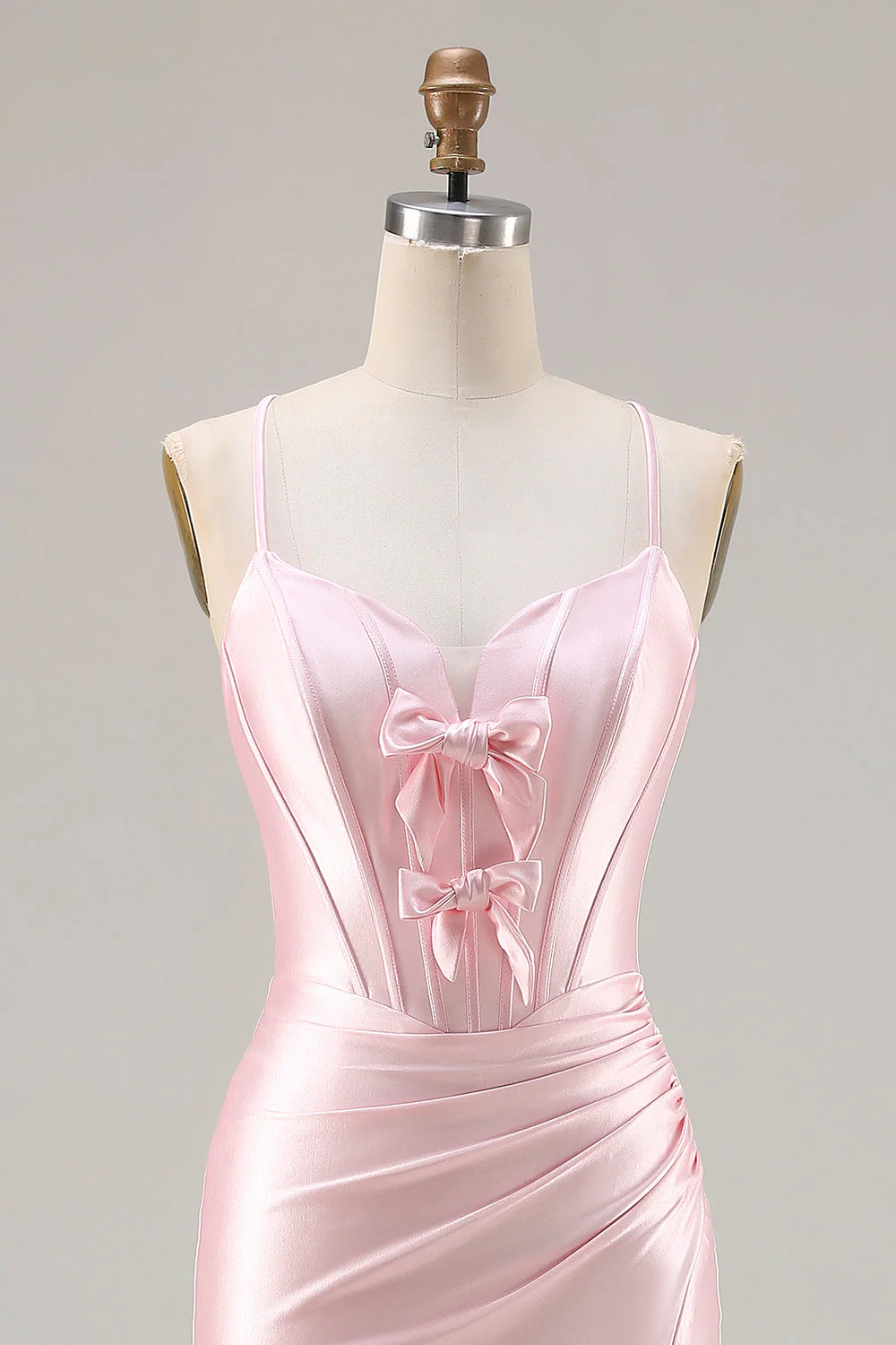 Pink Mermaid Corset Lace Up Back Long Prom Dress with Slit - Image 4