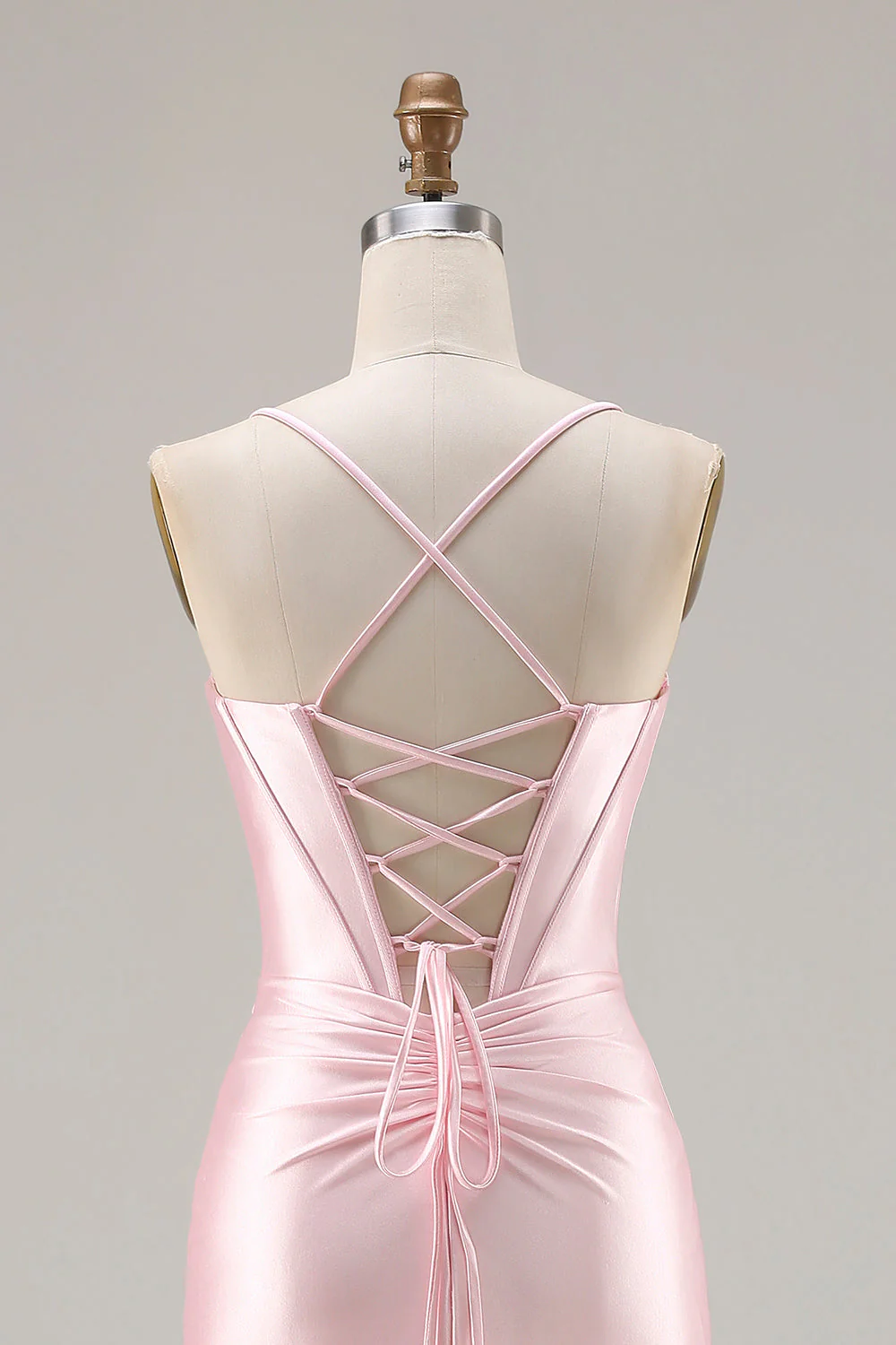 Pink Mermaid Corset Lace Up Back Long Prom Dress with Slit - Image 5