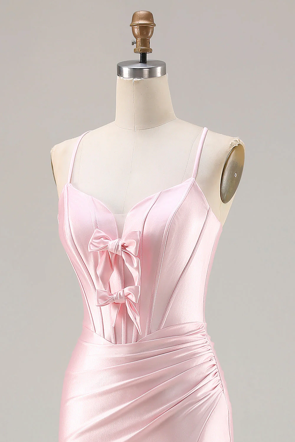 Pink Mermaid Corset Lace Up Back Long Prom Dress with Slit - Image 6