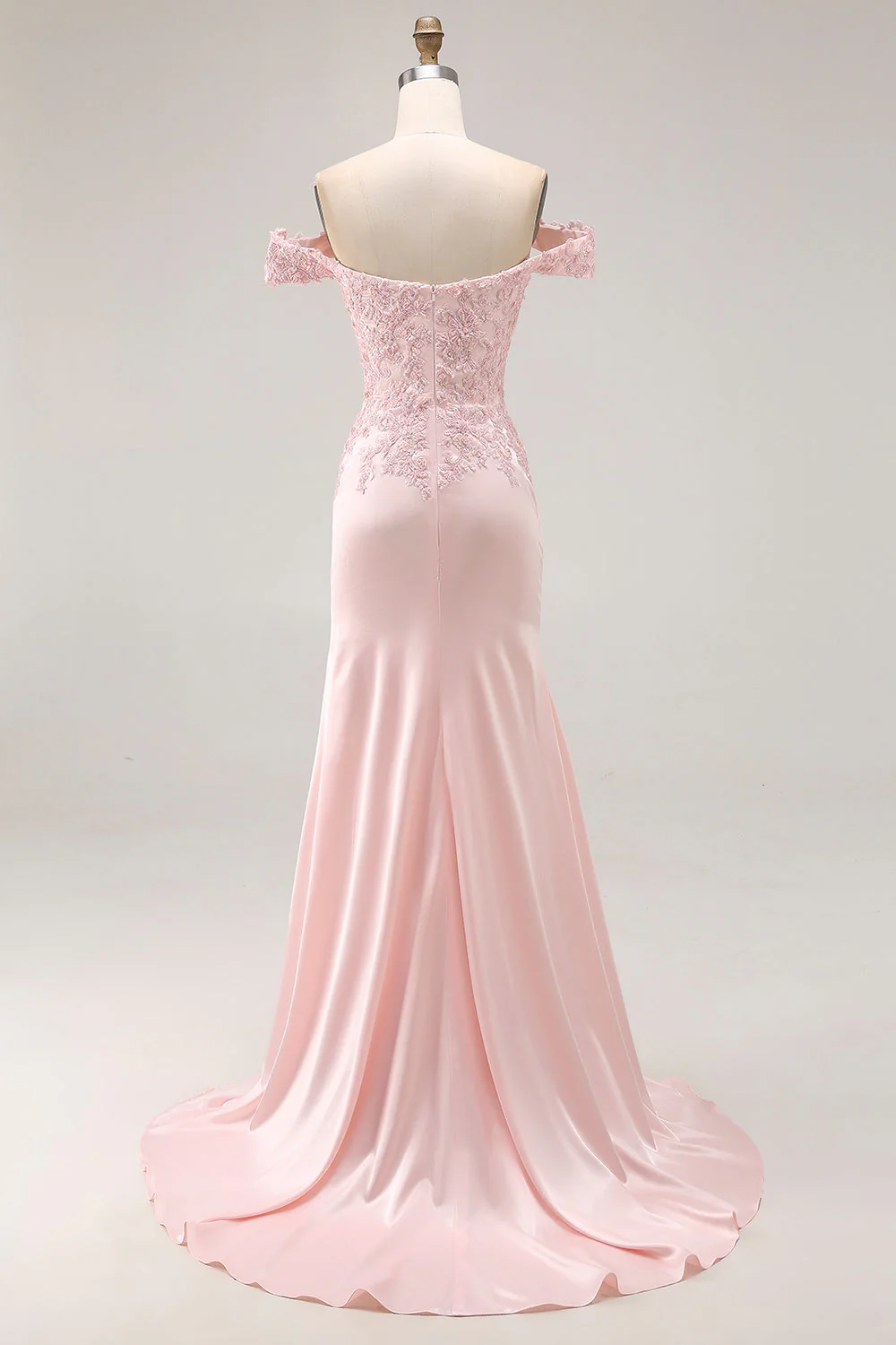 Pink Mermaid Off the Shoulder Long Prom Dress with Appliques - Image 2