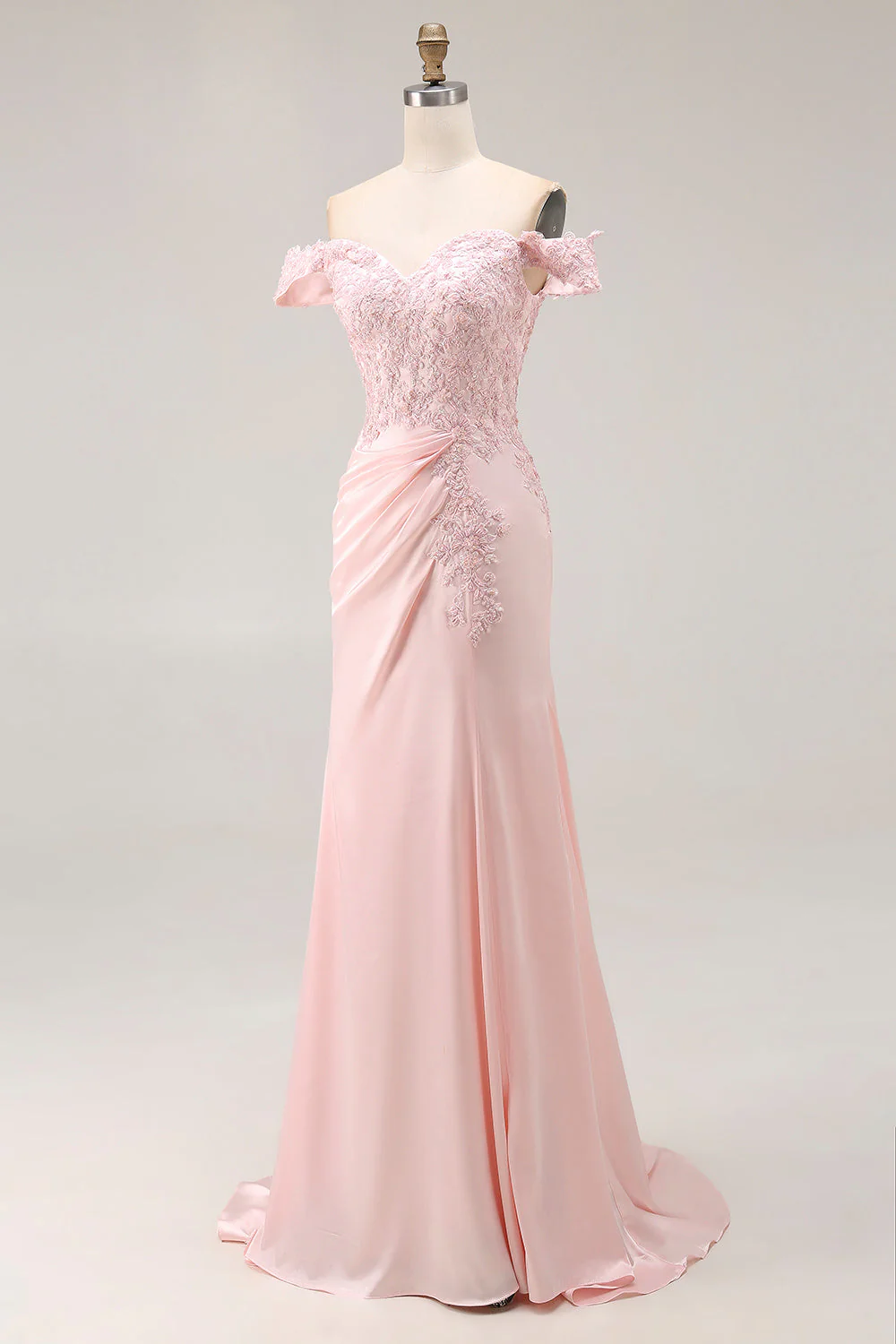Pink Mermaid Off the Shoulder Long Prom Dress with Appliques - Image 5