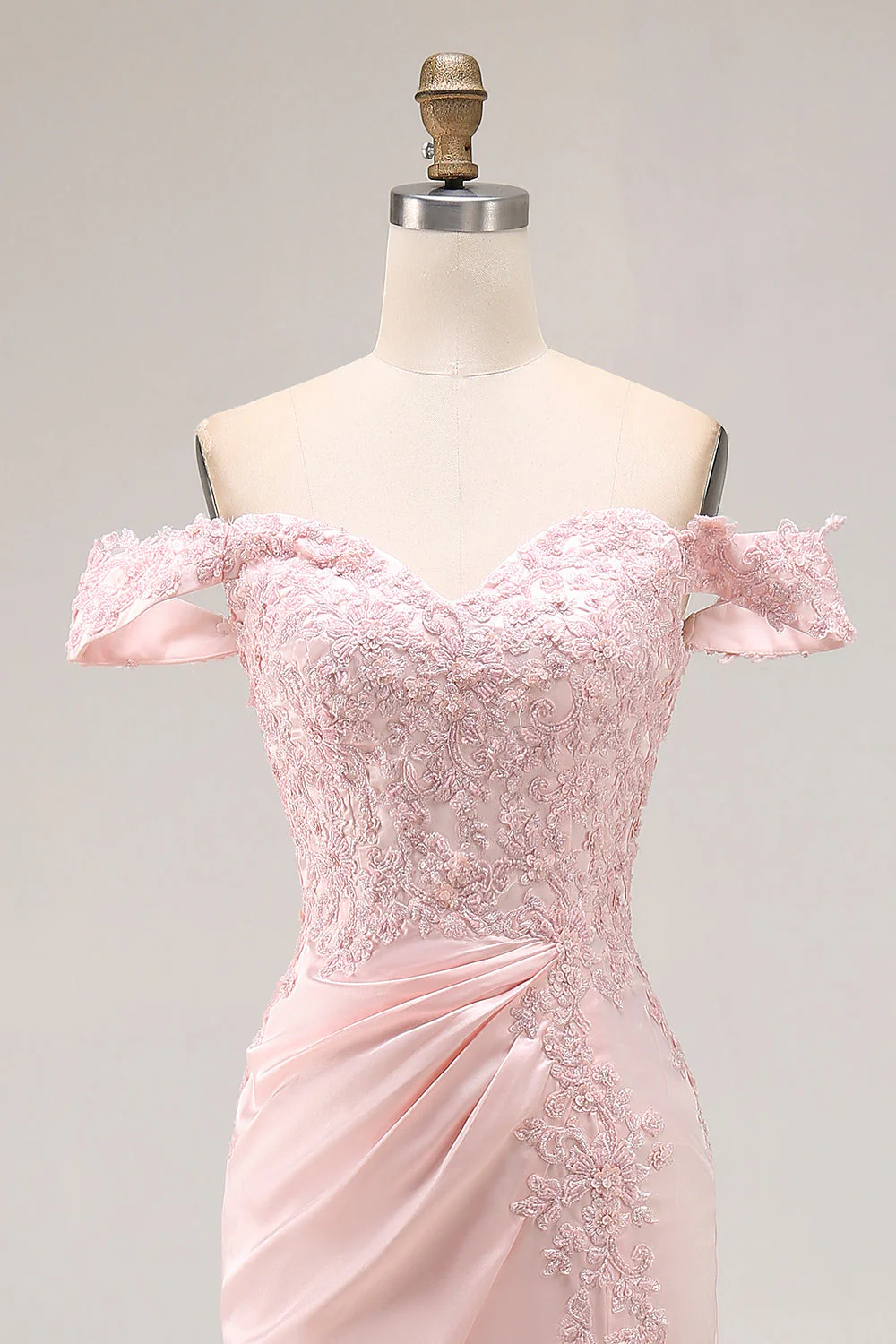 Pink Mermaid Off the Shoulder Long Prom Dress with Appliques - Image 6