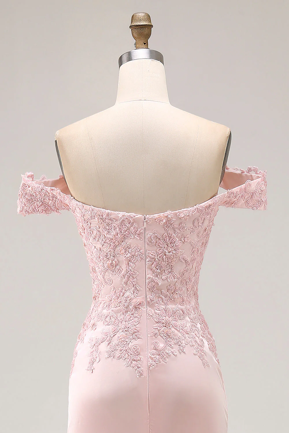 Pink Mermaid Off the Shoulder Long Prom Dress with Appliques - Image 7