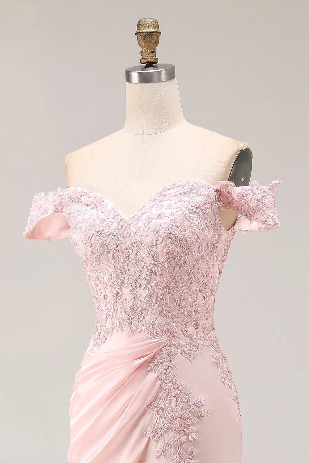 Pink Mermaid Off the Shoulder Long Prom Dress with Appliques - Image 8