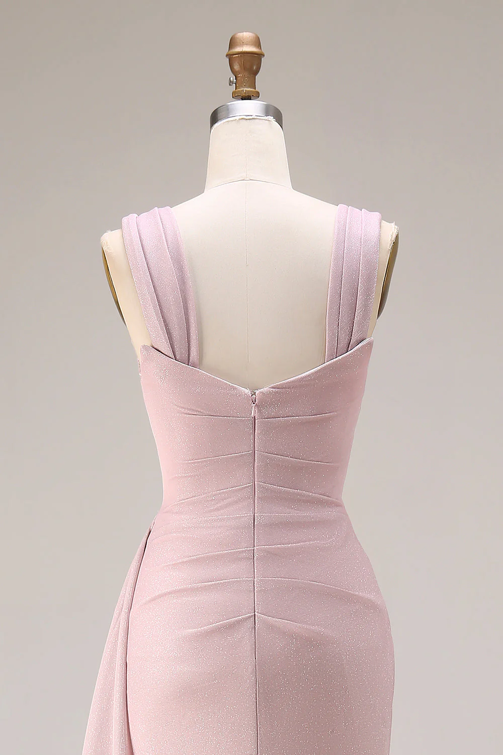 Pink Mermaid Pleated Satin Side Slit Long Prom Dress with Cape - Image 5