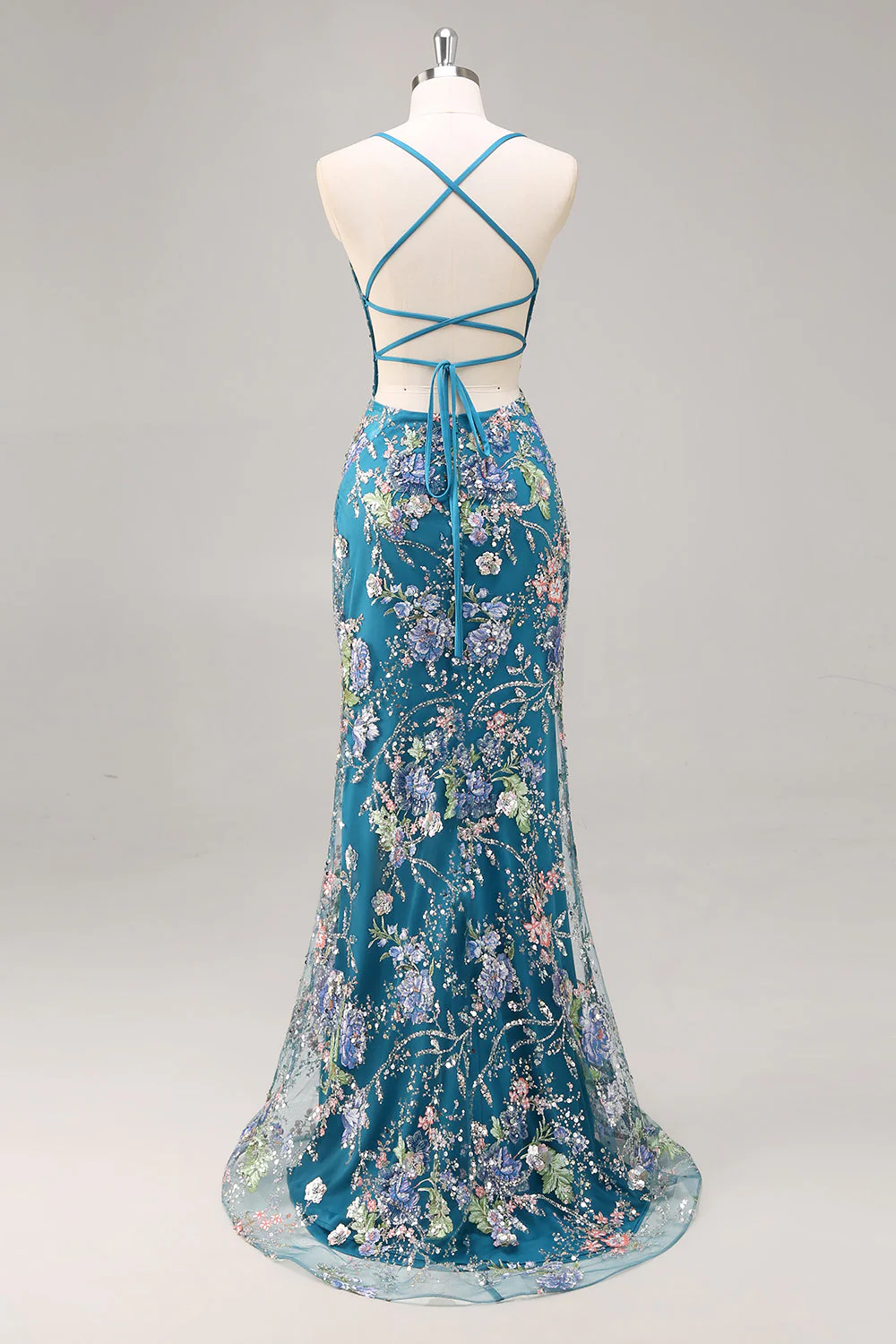 Pink Mermaid Sequins Floral Plus Size Long Prom Dress with Lace Up Back - Image 25