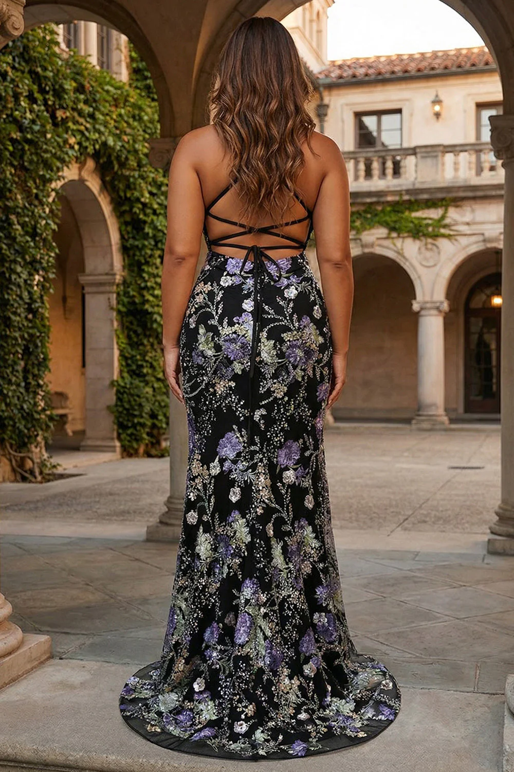 Pink Mermaid Sequins Floral Plus Size Long Prom Dress with Lace Up Back - Image 27