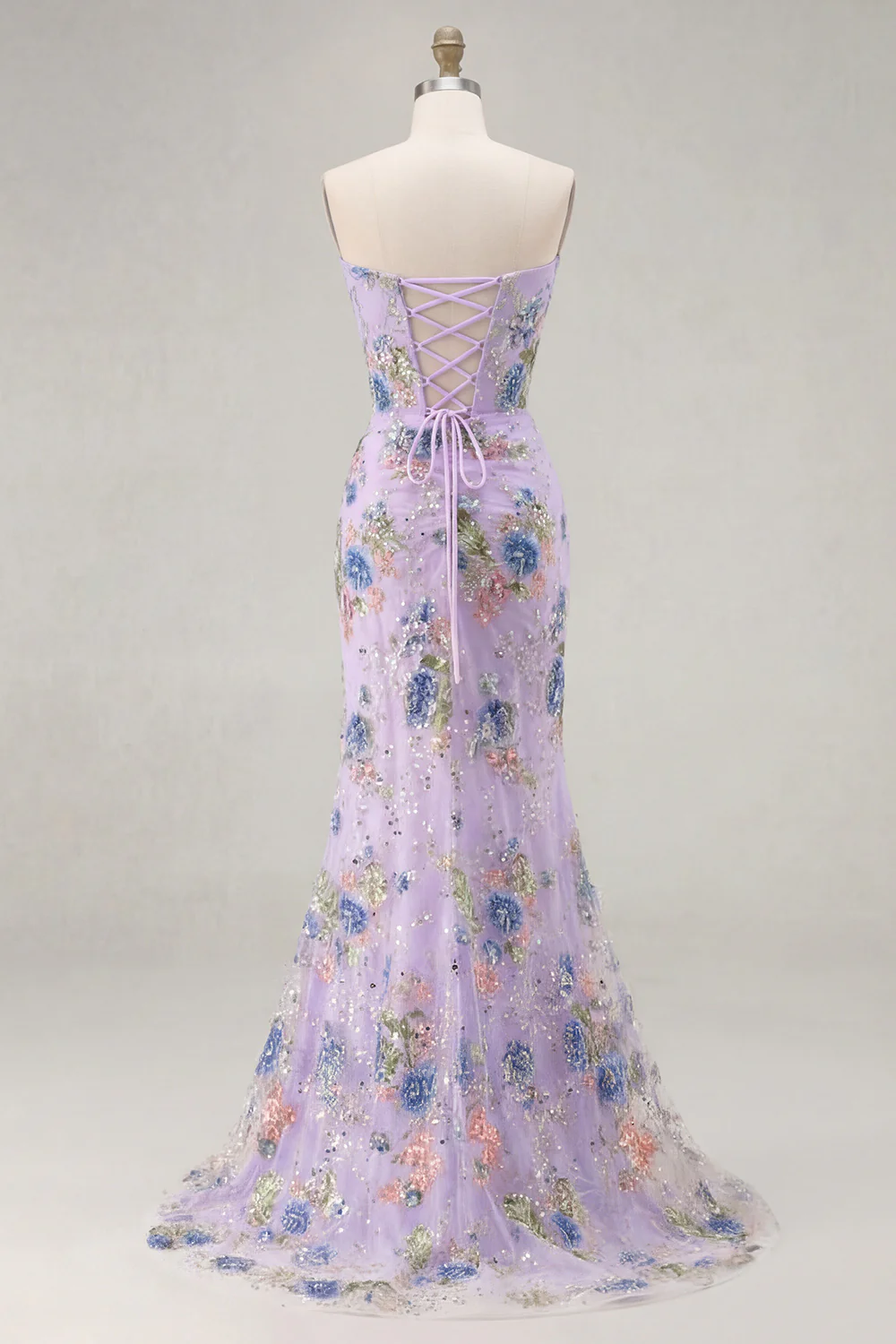 Sparkly Mermaid Strapless Corset Appliqued Sequin Pink Long Prom Dress with Slit - Image 18