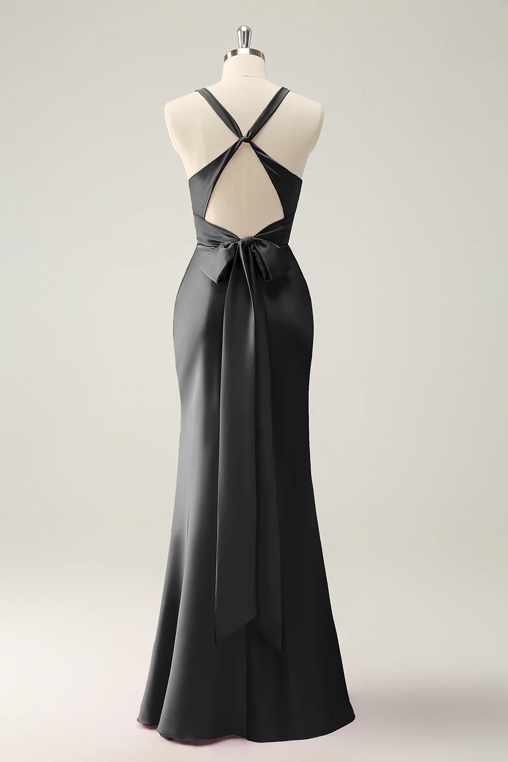 Pink Mermaid V Neck Satin Long Bridesmaid Dress - Image 10