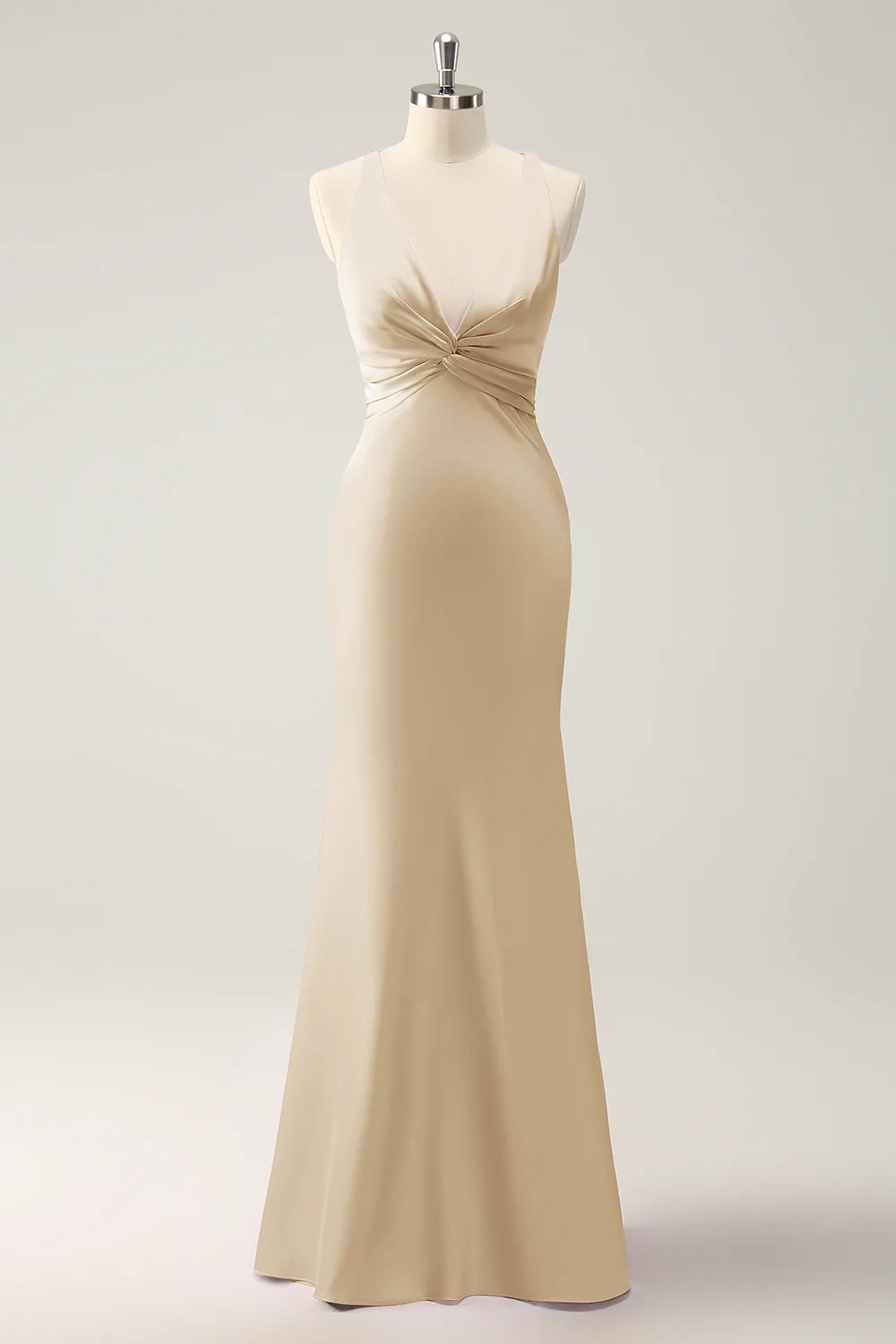 Pink Mermaid V Neck Satin Long Bridesmaid Dress - Image 11