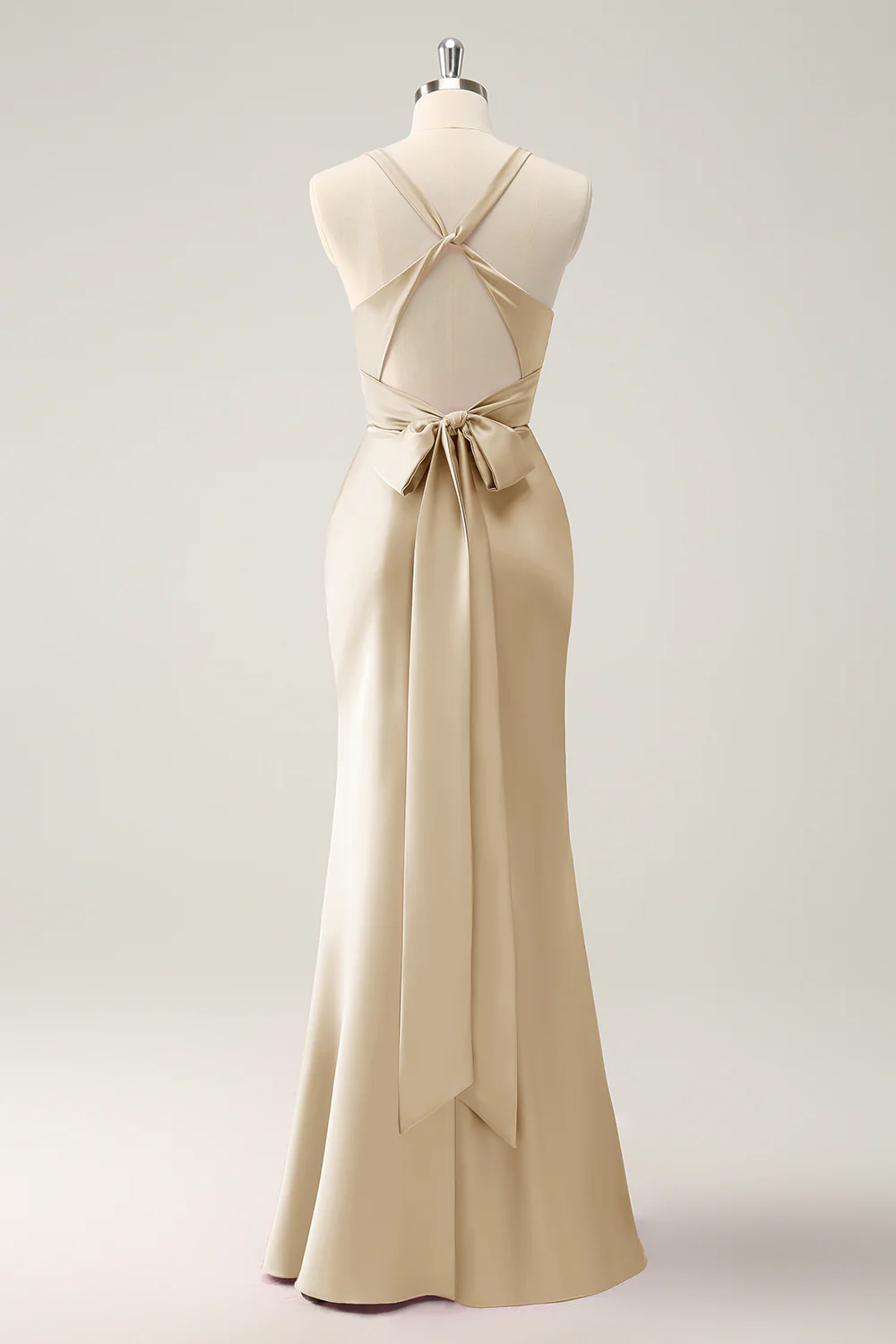 Pink Mermaid V Neck Satin Long Bridesmaid Dress - Image 12