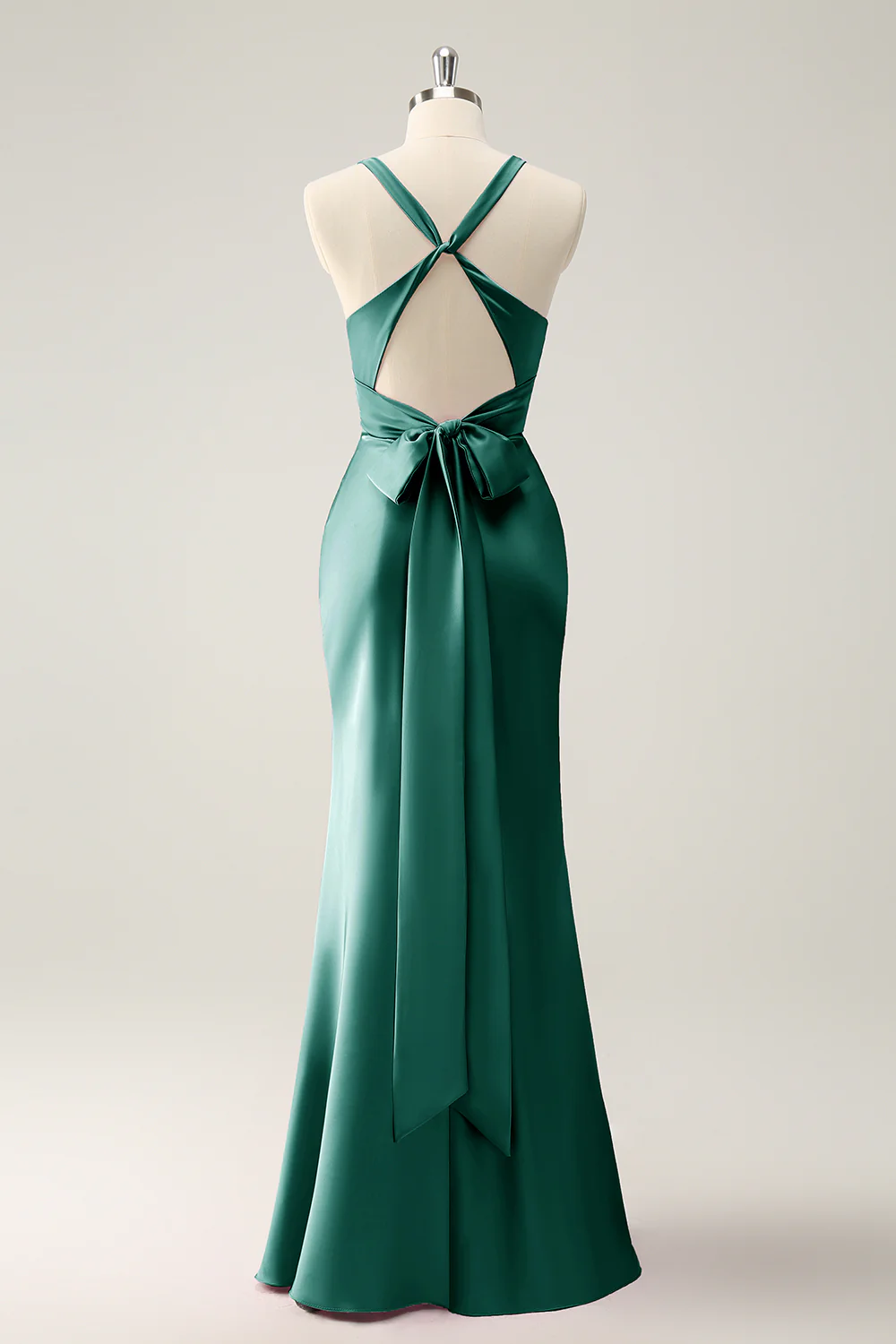 Pink Mermaid V Neck Satin Long Bridesmaid Dress - Image 14