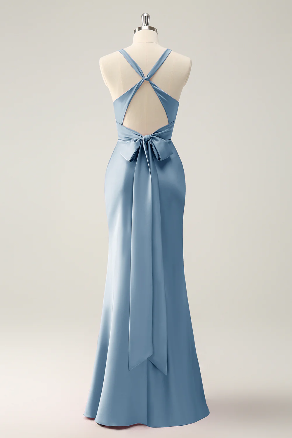 Pink Mermaid V Neck Satin Long Bridesmaid Dress - Image 16