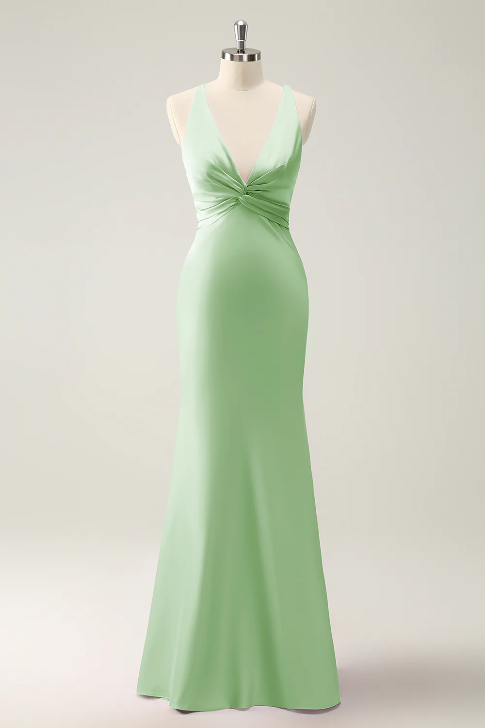 Pink Mermaid V Neck Satin Long Bridesmaid Dress - Image 17