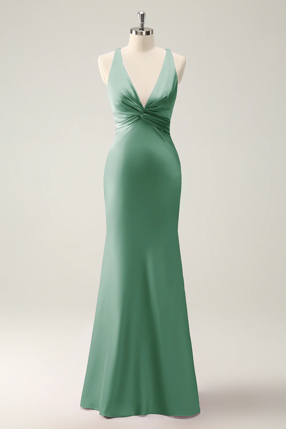 Pink Mermaid V Neck Satin Long Bridesmaid Dress - Image 19