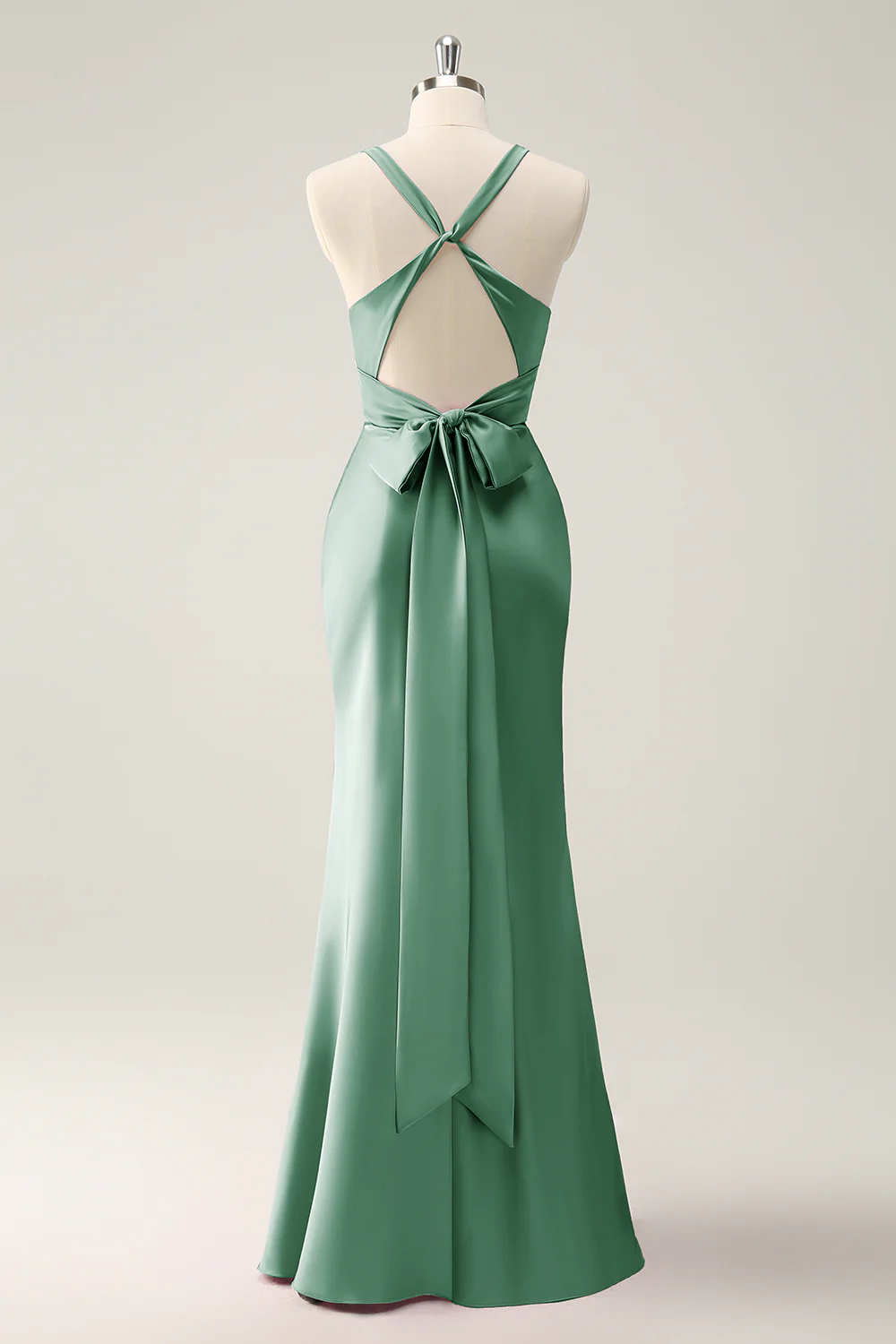 Pink Mermaid V Neck Satin Long Bridesmaid Dress - Image 20