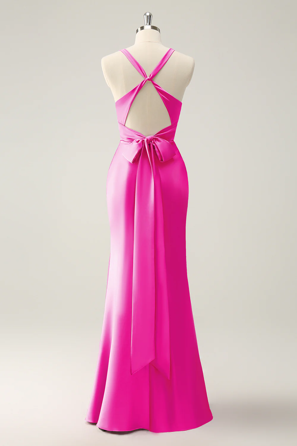 Pink Mermaid V Neck Satin Long Bridesmaid Dress - Image 22