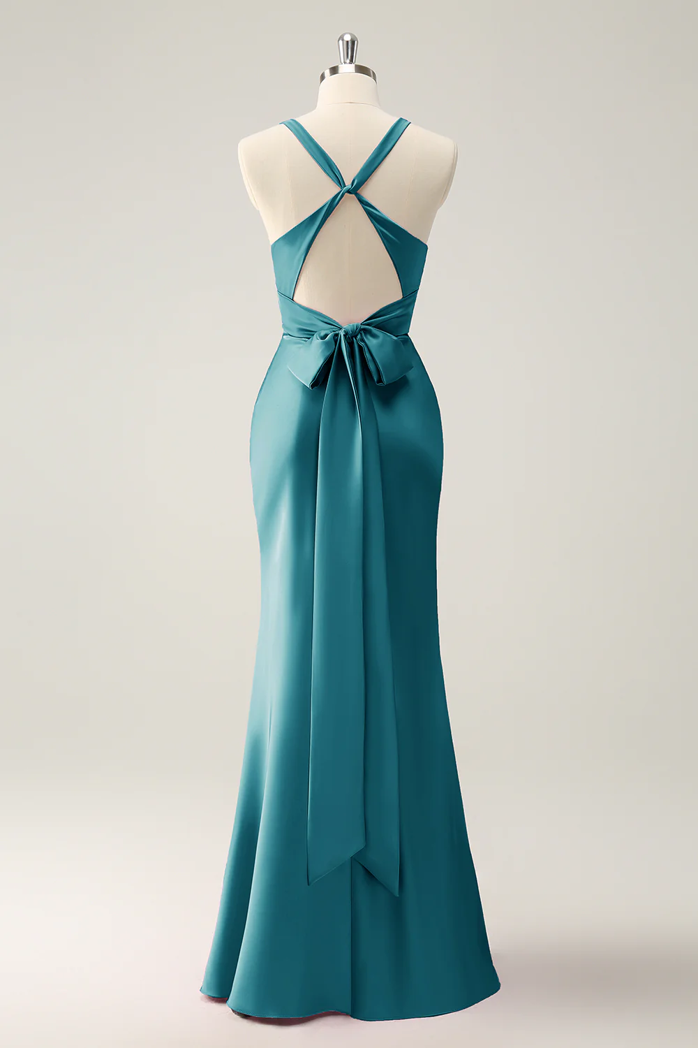 Pink Mermaid V Neck Satin Long Bridesmaid Dress - Image 24