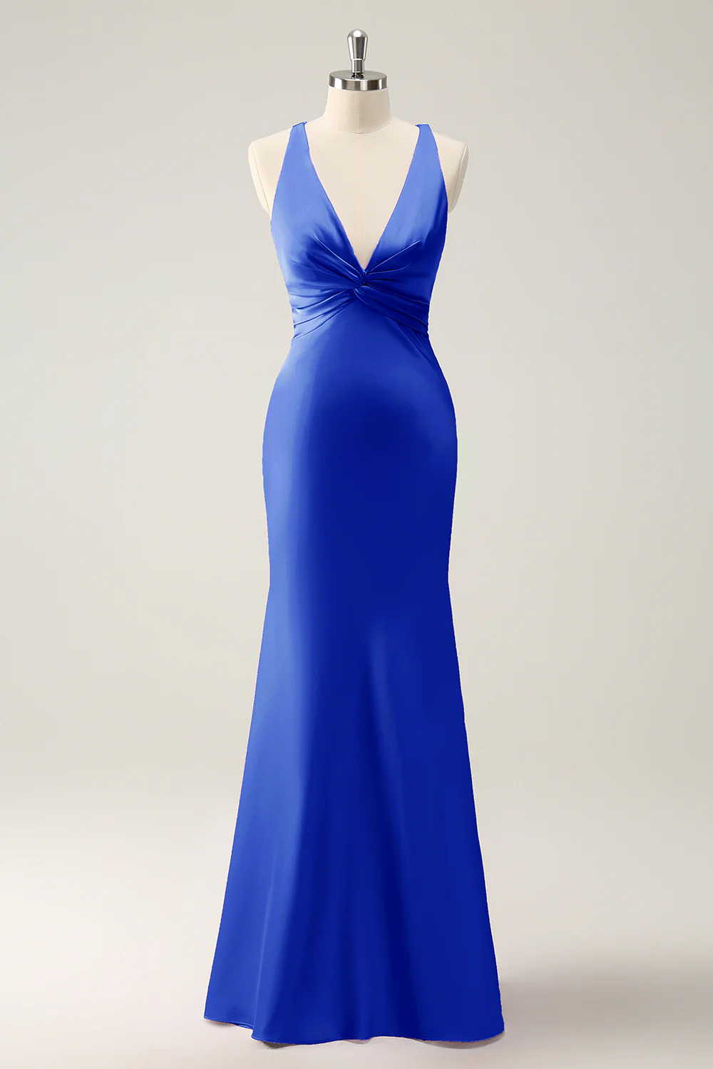 Pink Mermaid V Neck Satin Long Bridesmaid Dress - Image 27