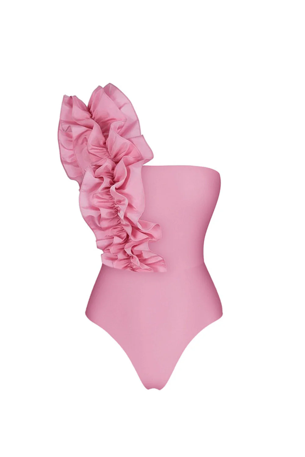 Pink One Shoulder Ruffled 2 Piece Swimwear with Cover Up - Image 2