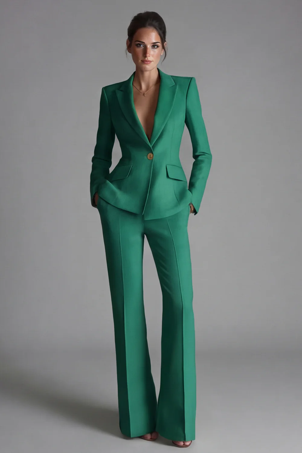 2 Piece Pink Peak Lapel Single Breasted Women's Work Suits - Image 11