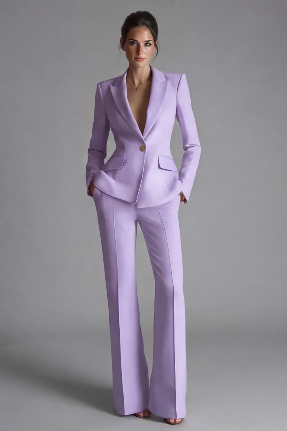 2 Piece Pink Peak Lapel Single Breasted Women's Work Suits - Image 15