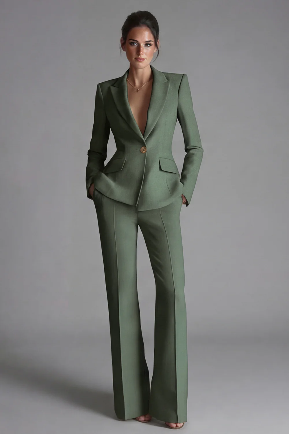 2 Piece Pink Peak Lapel Single Breasted Women's Work Suits - Image 19