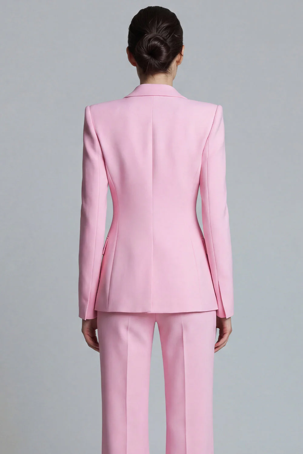 2 Piece Pink Peak Lapel Single Breasted Women's Work Suits - Image 4